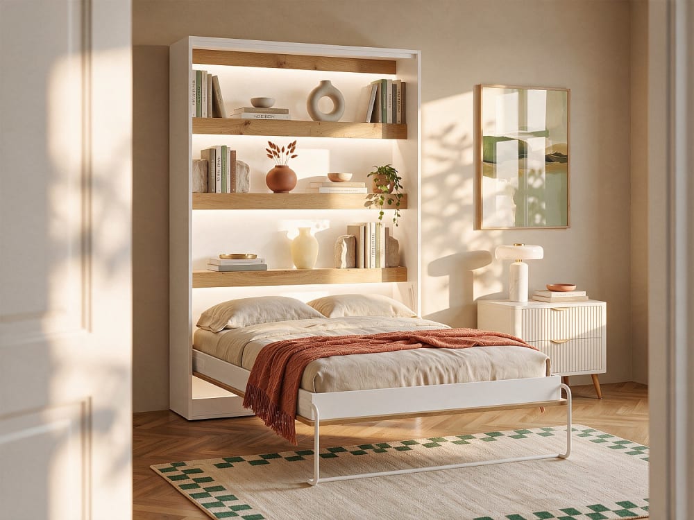 Lit escamotable panneau de particule naturel clair 120 x 200