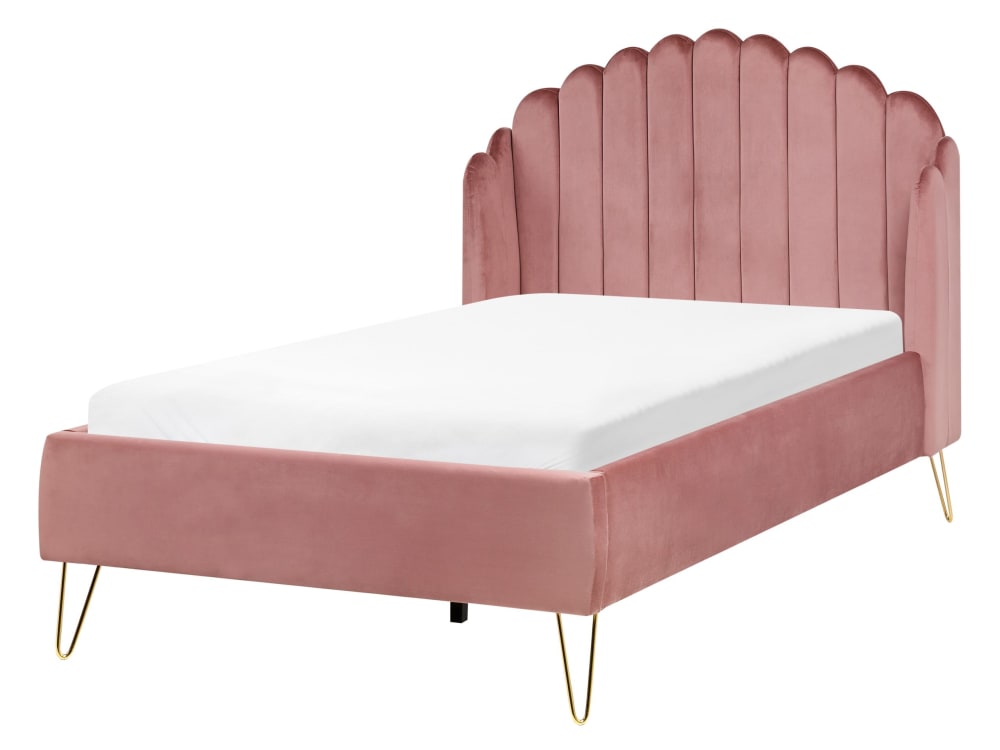 Lit double en tissu rose