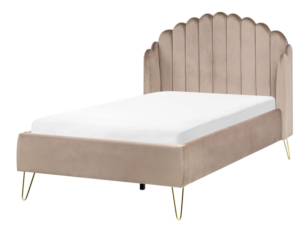 Lit double en tissu beige 120x200