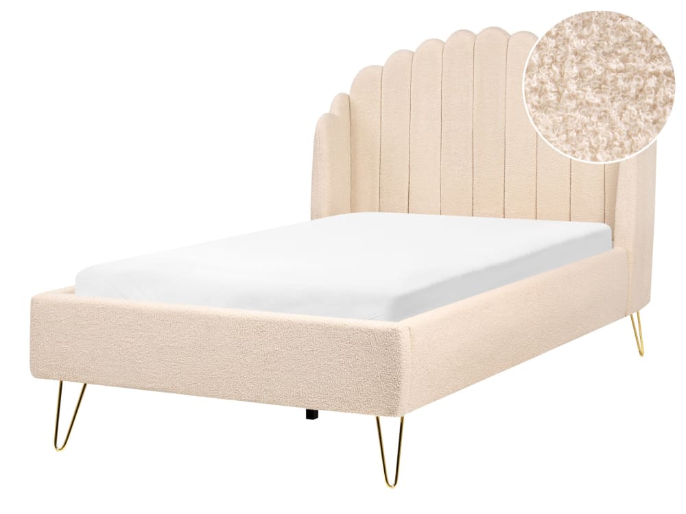 Lit double en tissu beige 120x200