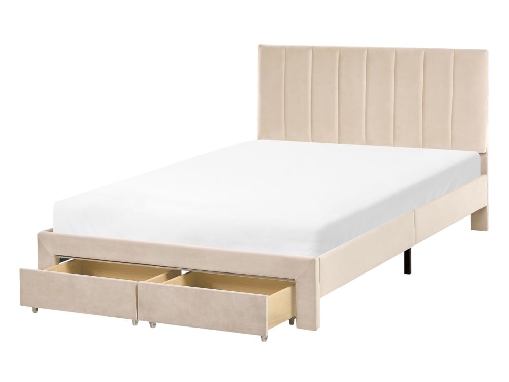 Lit double en tissu beige 120x200
