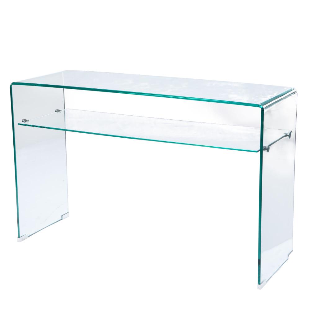 Console double plateau 120x40x76 cm en verre trempé