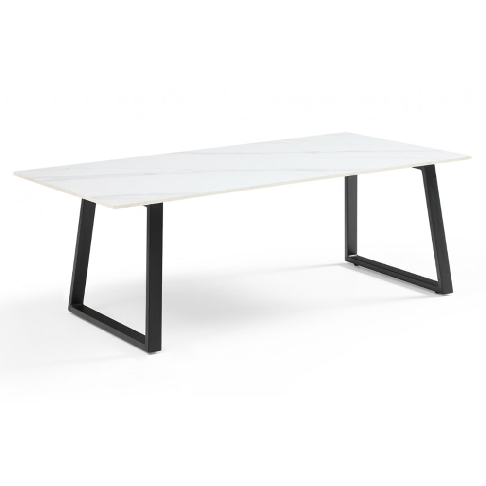Table basse 120x60 cm céramique blanc marbré pieds luge