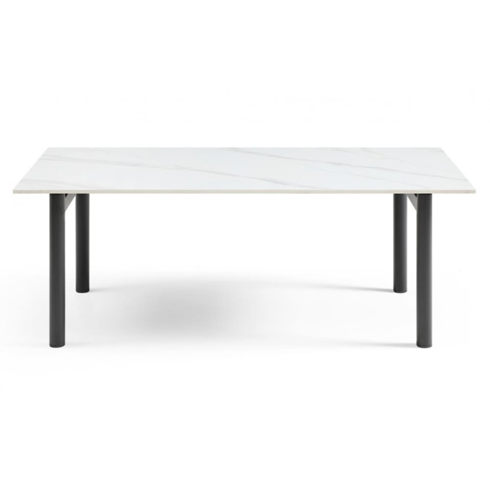 Table basse 120x60 cm céramique blanc marbré pieds droits