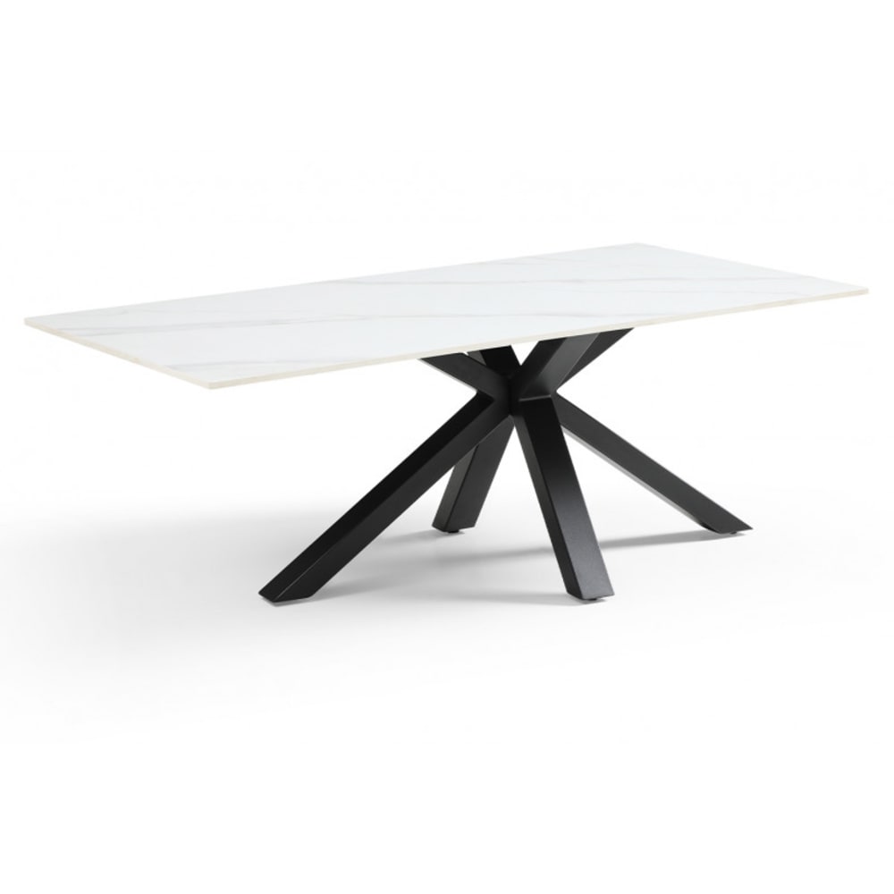 Table basse 120x60 cm céramique blanc marbré pied croix