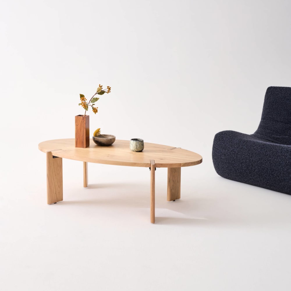 Table basse ovale en bois d'acacia naturel 120 cm