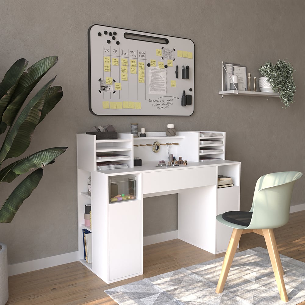 Bureau xl avec étagères blanc 126.8x100cm
