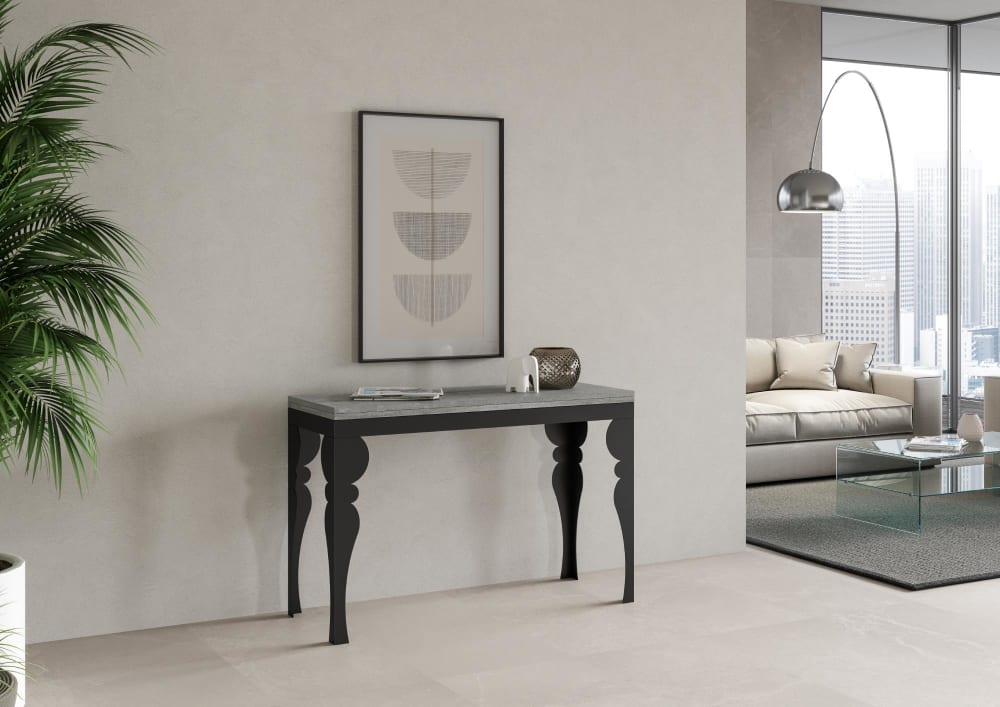 Klapptisch 120x45/90 cm in Holzoptik Zementgrau, Eisen - Maisons