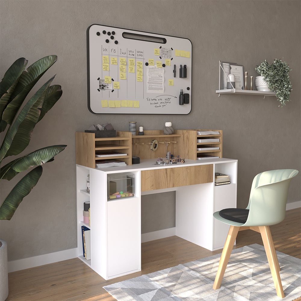 Bureau xl avec étagères blanc/sonoma 126.8x100cm