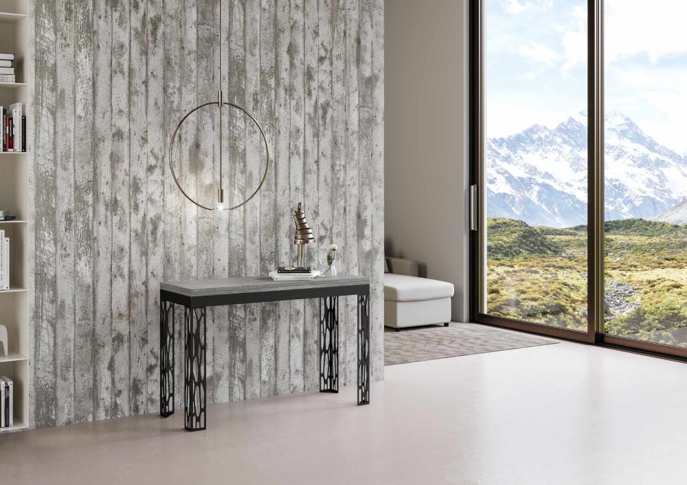 Klapptisch 120x45/90 cm in Holzoptik Zementgrau, Eisen - Maisons