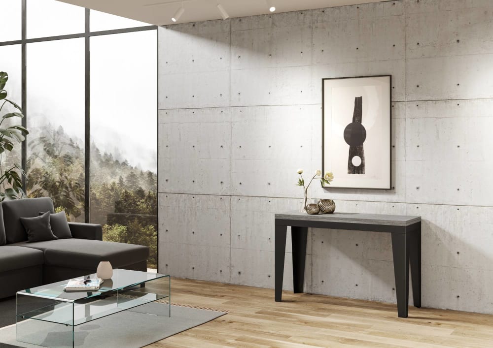Klapptisch 120x45/90 cm in Holzoptik Zementgrau, Eisen - Maisons