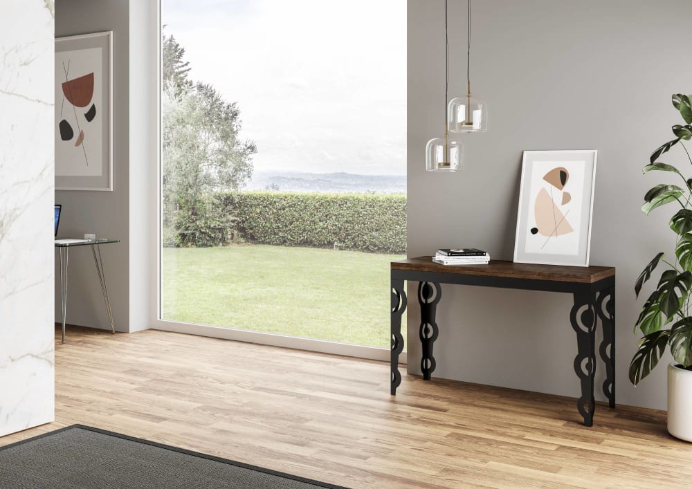 Table extensible portefeuille effet bois noyer 120x45/90 cm