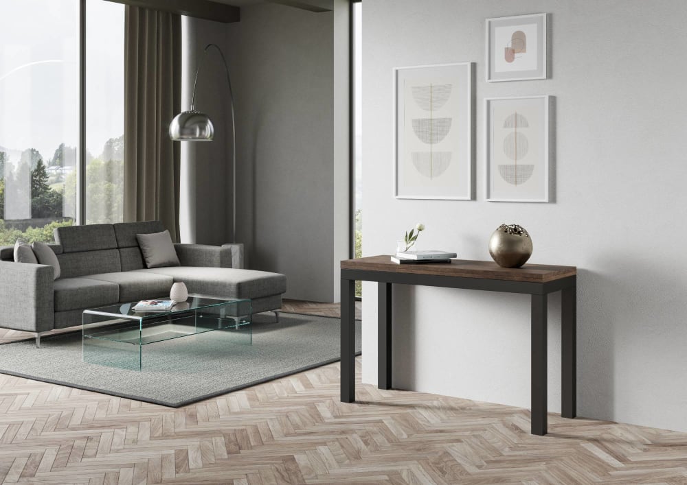 Klapptisch 120x45/90 cm in Holzoptik Nussbaumbraun, Eisen -