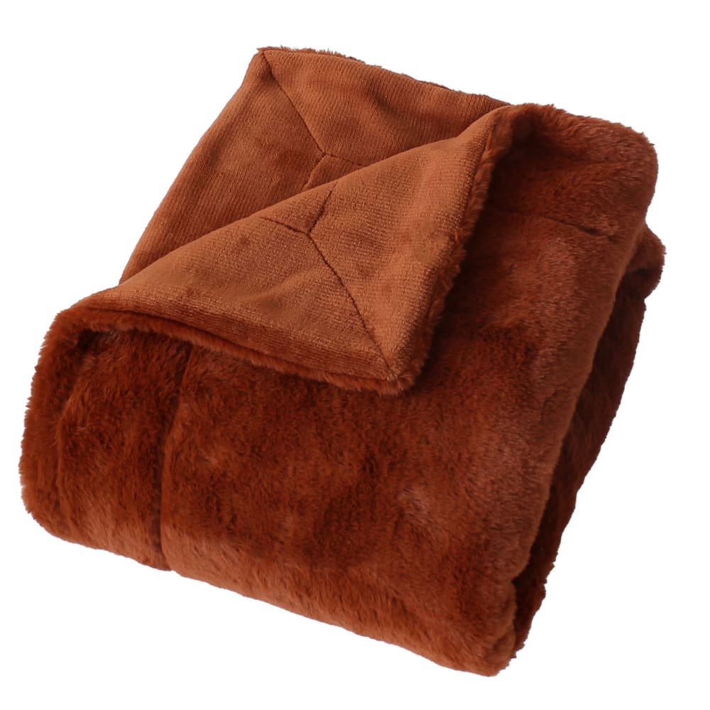 Plaid imitation fourrure double face flanelle polyester cuivre 125x150