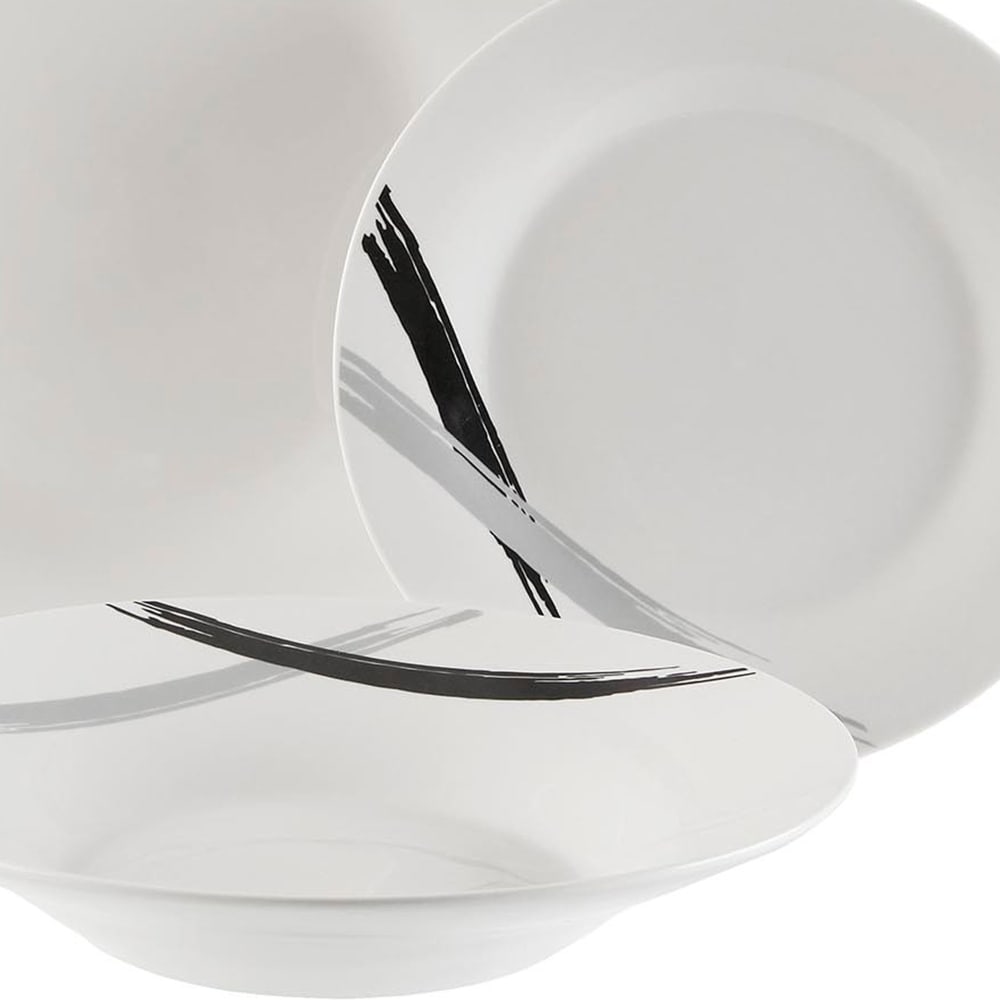 Service de 12 assiettes en porcelaine : plates, creuses et à dessert - Maisons du Monde