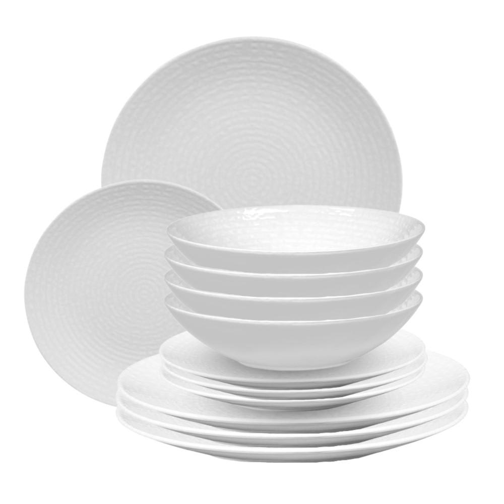 Service d'assiettes 12 pièces   blanches en grès