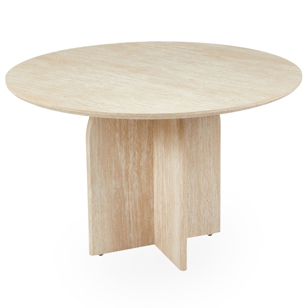 Table ronde élégante 120cm effet travertin beige