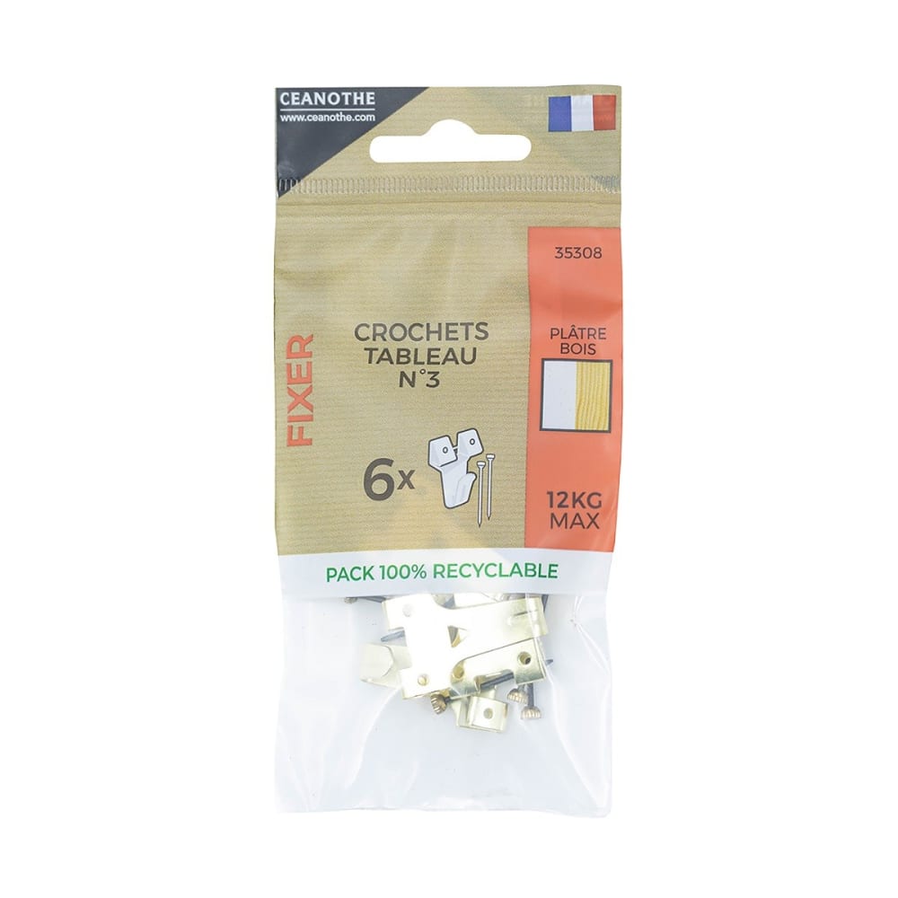 Lot de 6 crochets à tableau n°3 pour 12 kg métal — vue 3