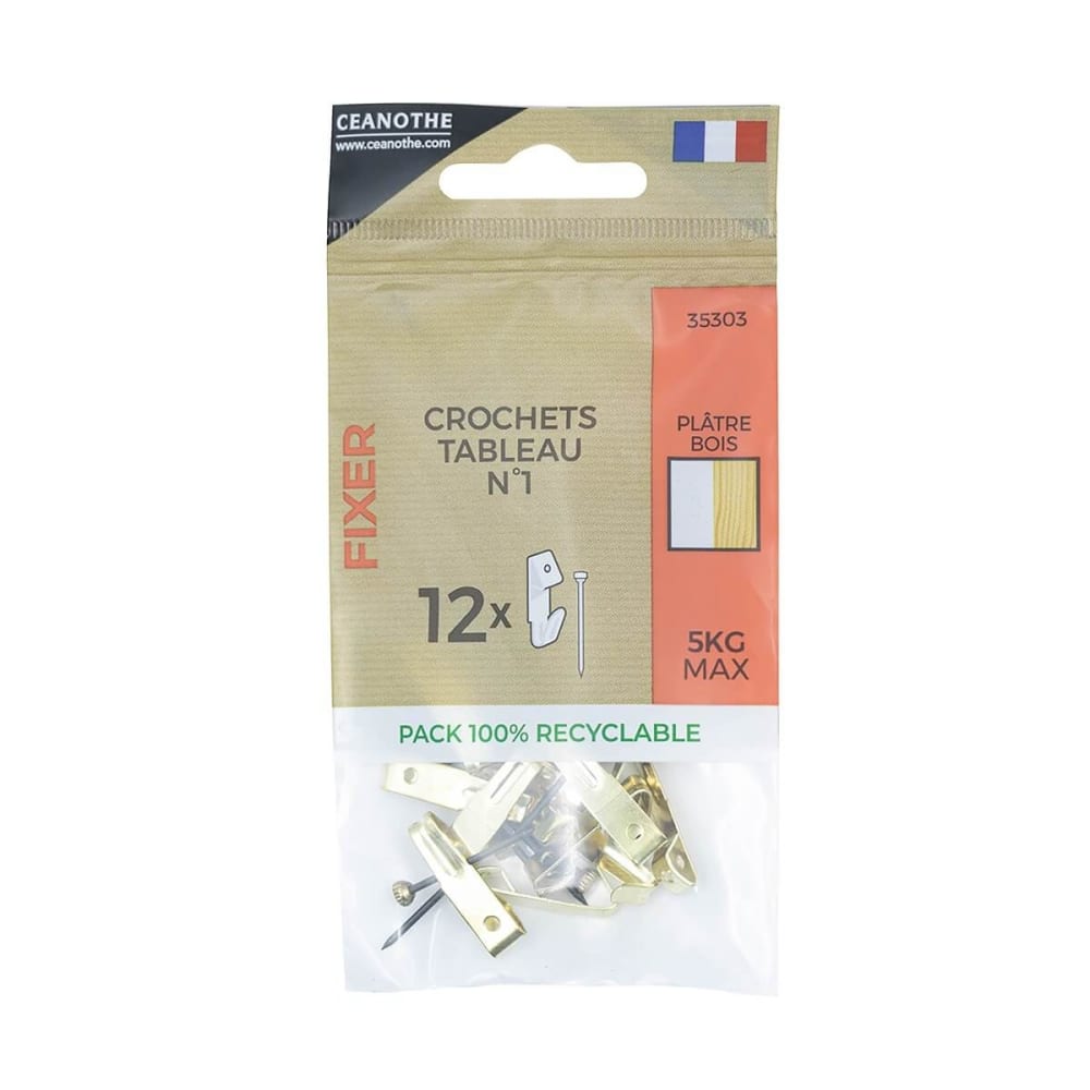 Lot de 12 crochets à tableau n°1 pour 5 kg métal — vue 3