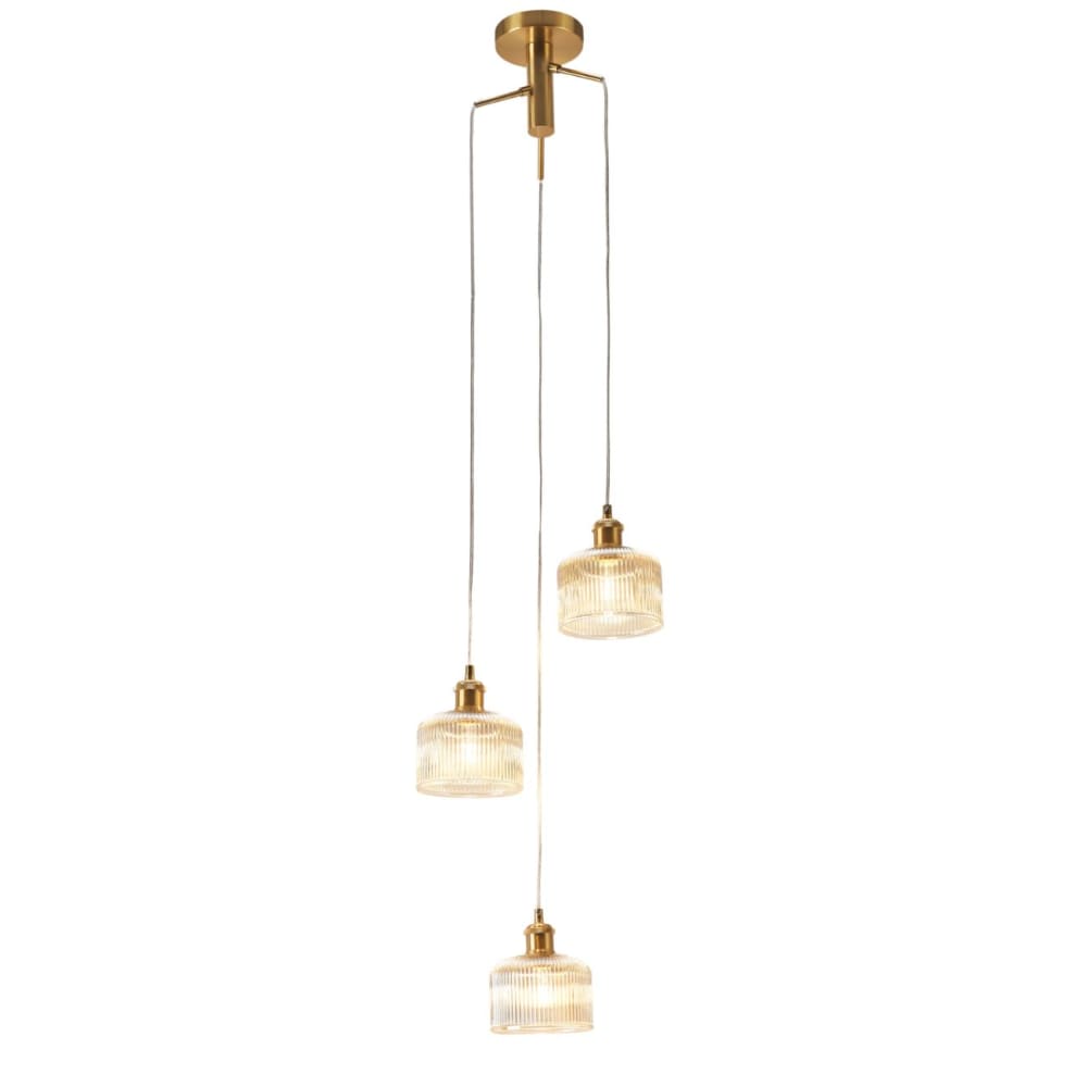 Kosilum Hängeleuchte aus Metall und Glas 120 cm, Bernstein und Messing Gold Glas
