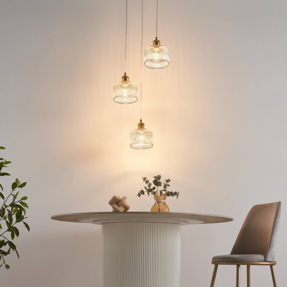 Suspension en verre ambré et laiton 120 cm — vue 3