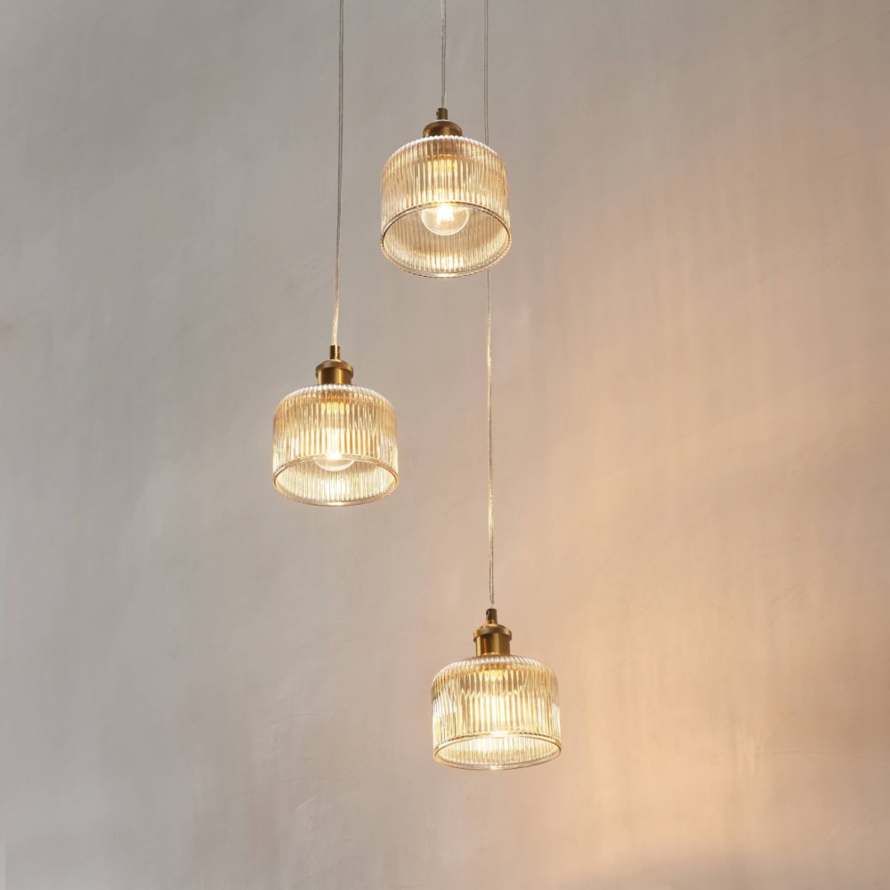 Suspension en verre ambré et laiton 120 cm — vue 4