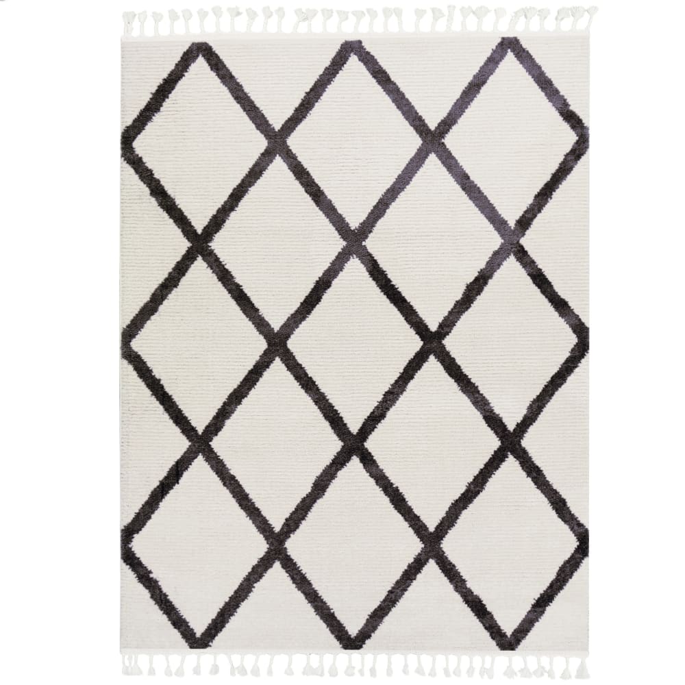 Tapis bohème à franges blanc écru et anthracite 120x170cm