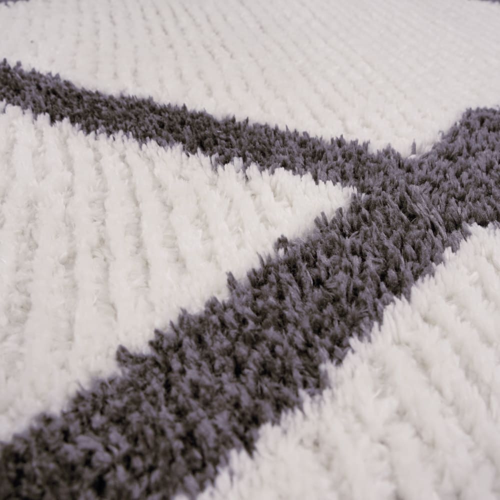Tapis bohème à franges blanc écru et anthracite 120x170cm — vue 3