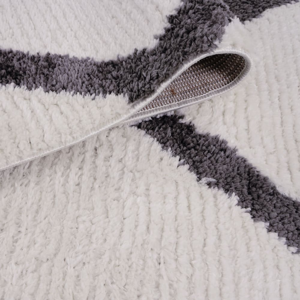 Tapis bohème à franges blanc écru et anthracite 120x170cm — vue 4