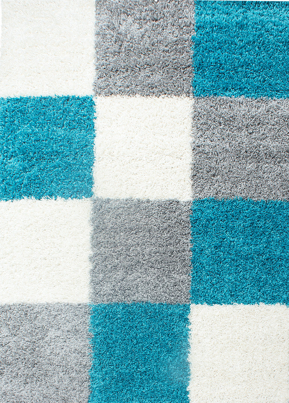 SHAGGY - Tapis à Carreaux - Turquoise 120 x 170 cm