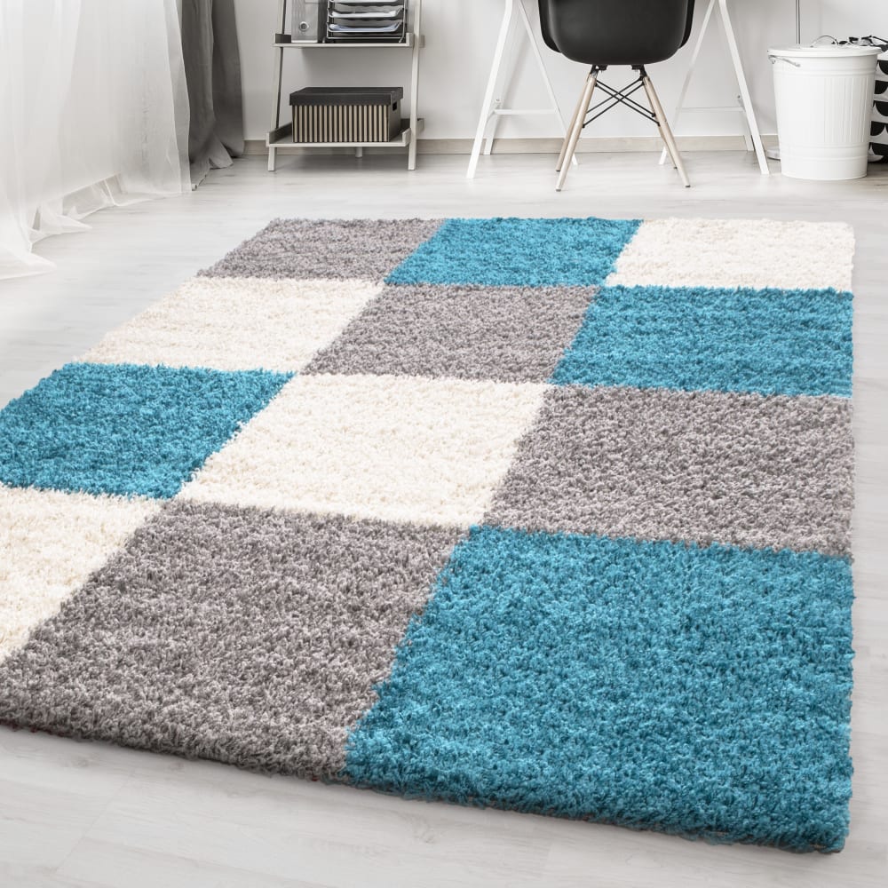 Shaggy - tapis à carreaux - turquoise 120 x 170 cm — vue 3