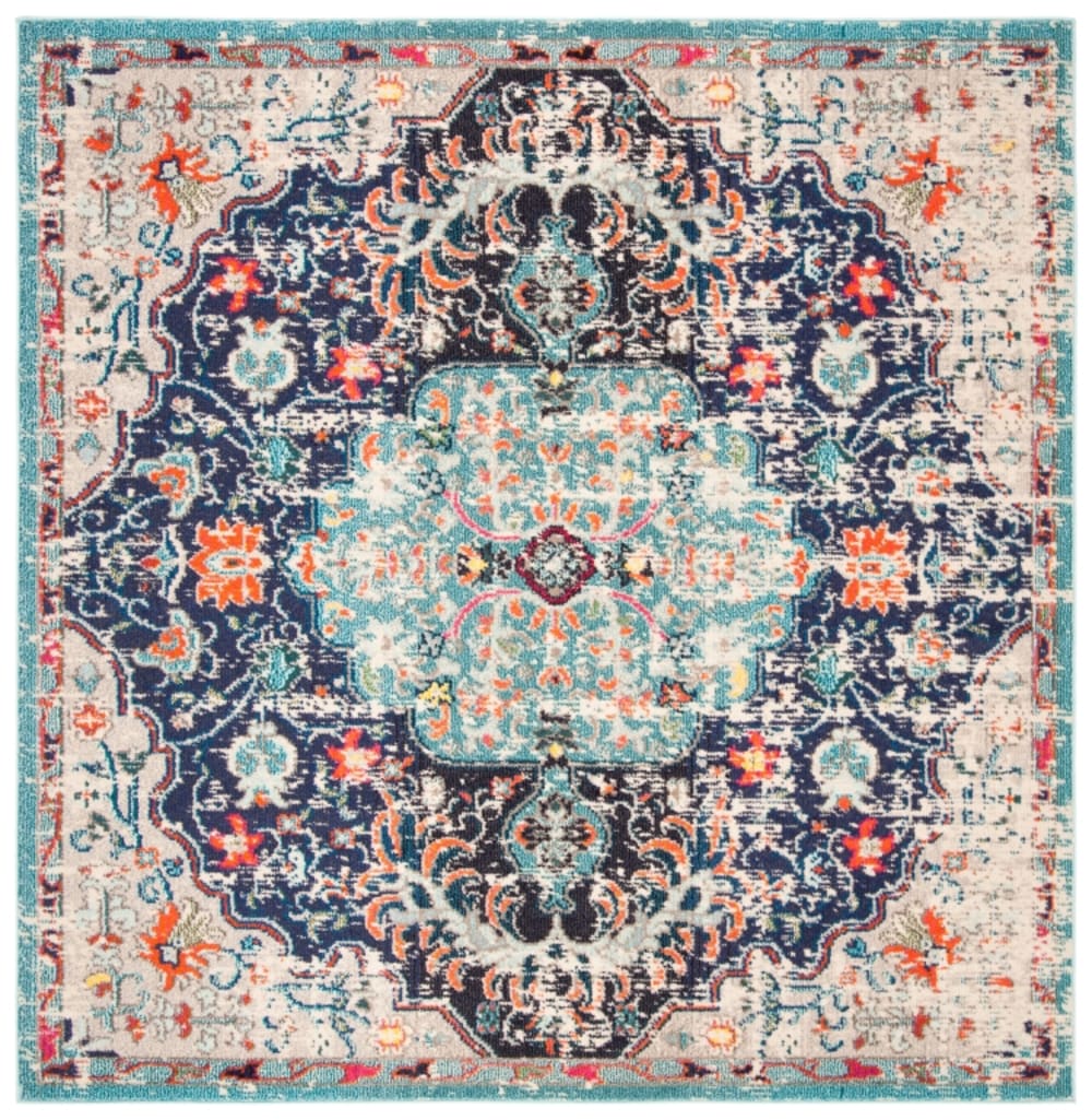 Tapis transitional en polypropylène noir/bleu, 122 x 122 cm