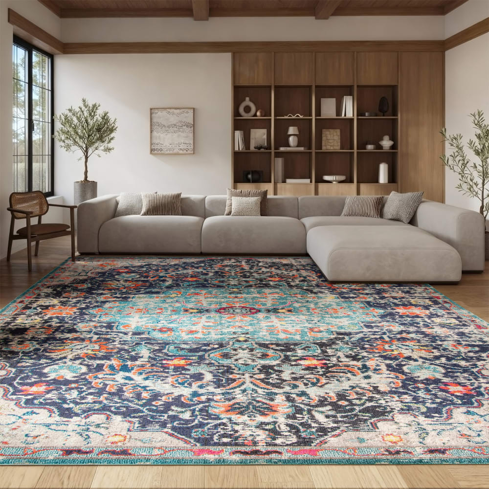 Tapis transitional en polypropylène noir/bleu, 122 x 122 cm — vue 3