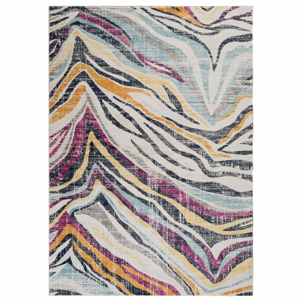 Tapis d'orient 120x170 en polypropylène Ecru et bleu multicolore.