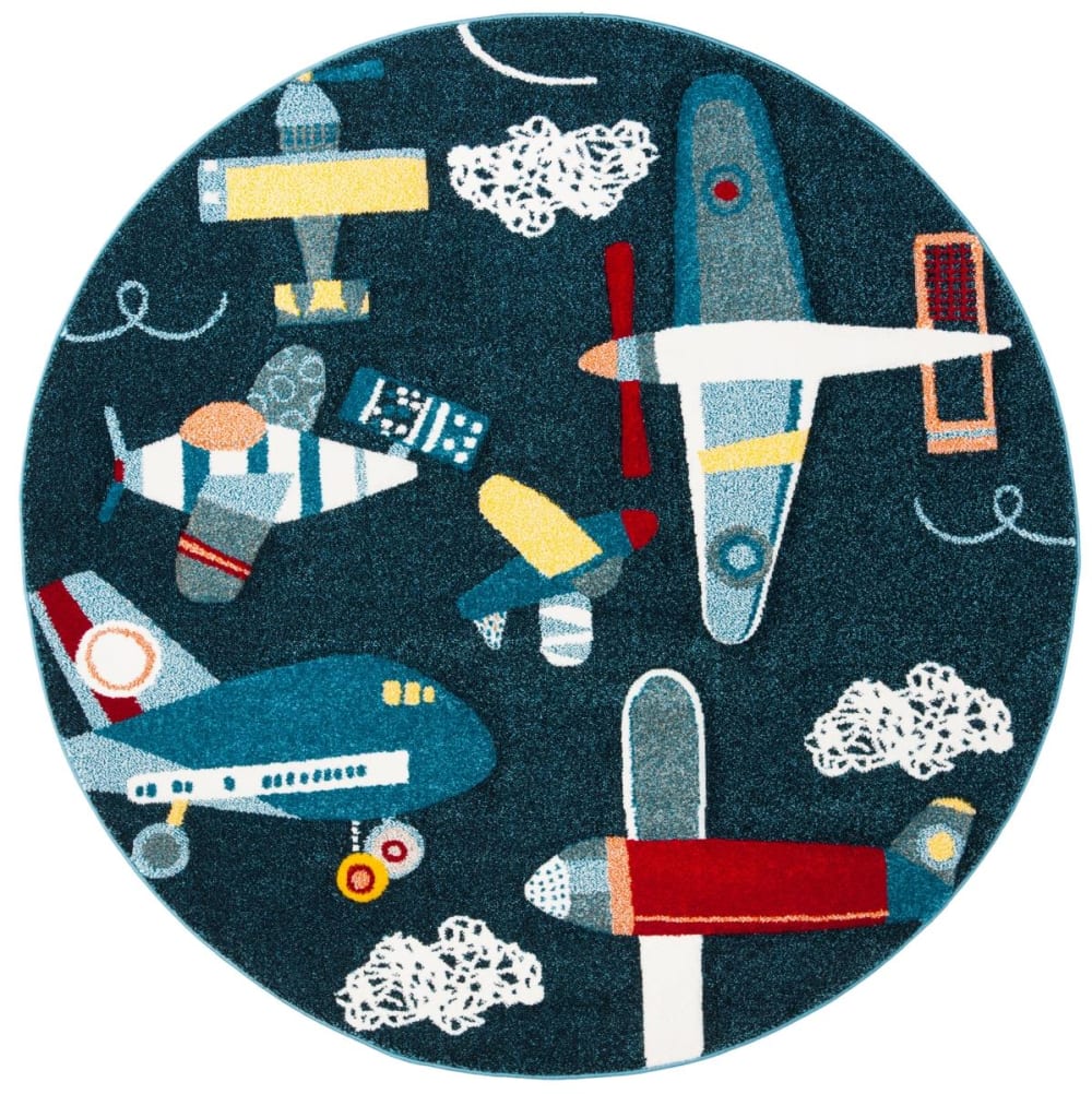 Tapis contemporain en polypropylène bleu/blanc, 122 cm