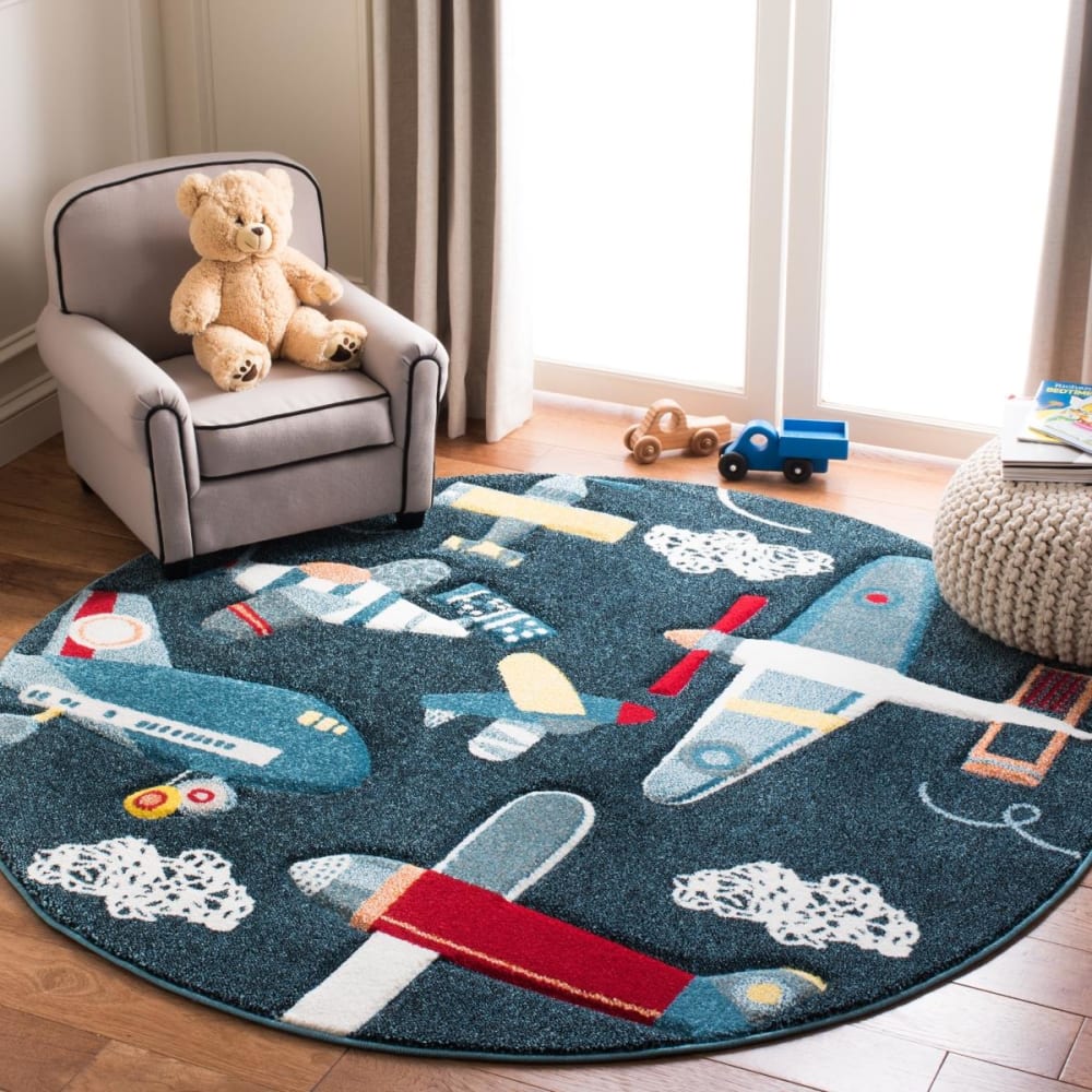 Tapis contemporain en polypropylène bleu/blanc, 122 cm — vue 3