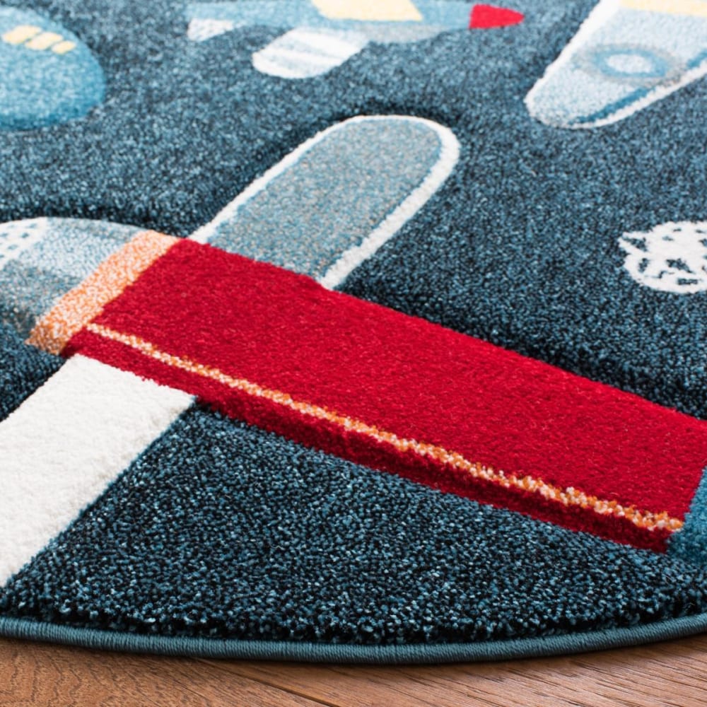 Tapis contemporain en polypropylène bleu/blanc, 122 cm — vue 4