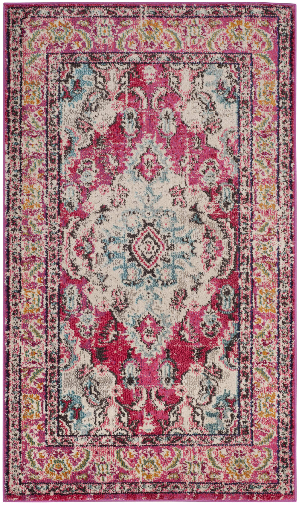Tapis bohème chic en polypropylène rose/multicolore, 122 x 170 cm