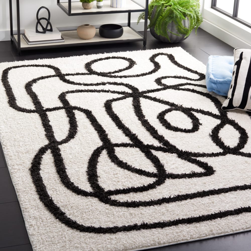 Tapis moderne en polyester blanc/noir, 122 x 183 cm — vue 3