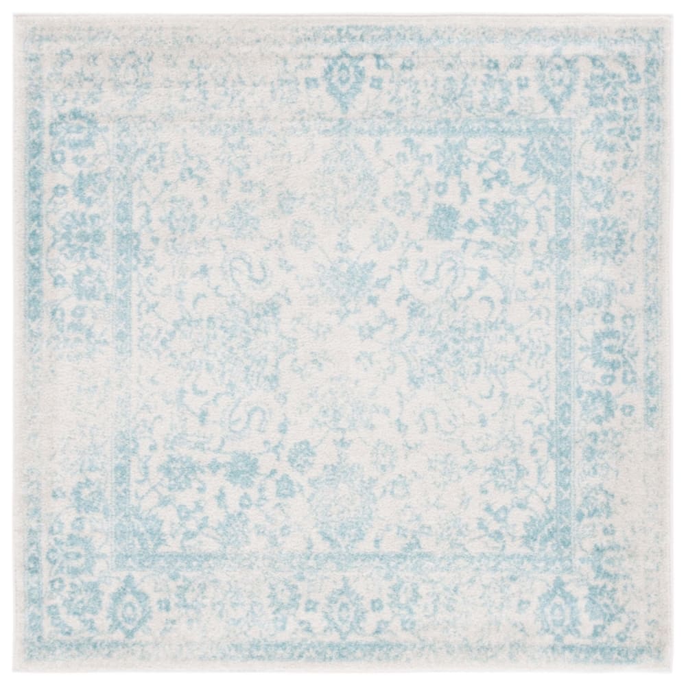 Tapis vintage patiné en polypropylène blanc/bleu, 122 x 122 cm