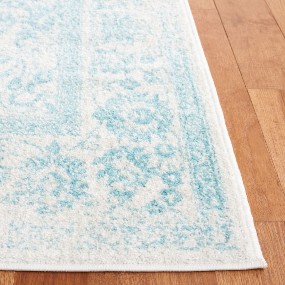 Tapis vintage patiné en polypropylène blanc/bleu, 122 x 122 cm — vue 3