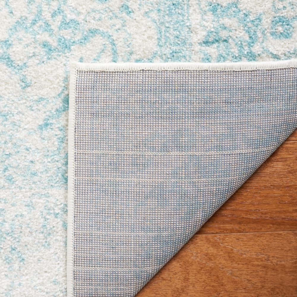 Tapis vintage patiné en polypropylène blanc/bleu, 122 x 122 cm — vue 4