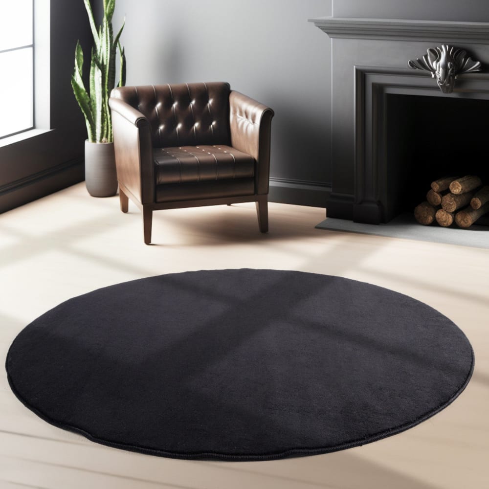 Tapis lavable rond en microfibre douce - noir 120x120cm — vue 3