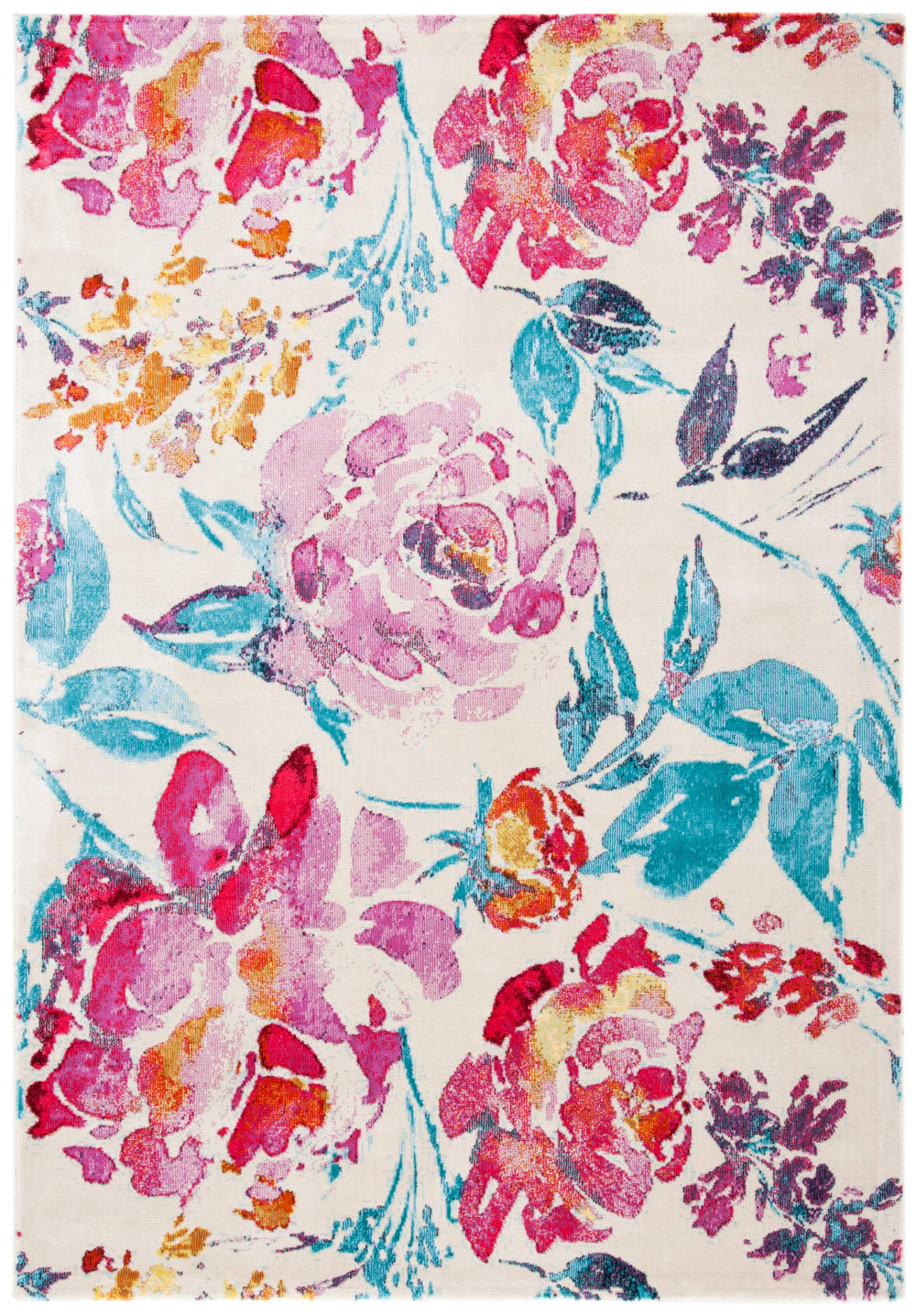 Tapis florale en polypropylène blanc/rose, 122 x 183 cm