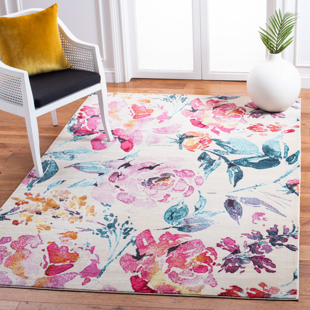 Tapis florale en polypropylène blanc/rose, 122 x 183 cm — vue 3