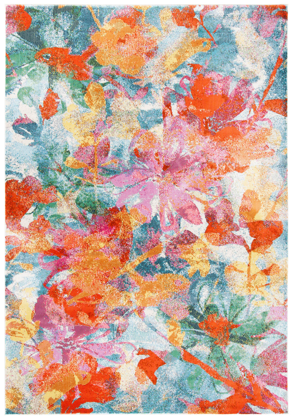 Tapis contemporain en polypropylène bleu/orange, 122 x 183 cm