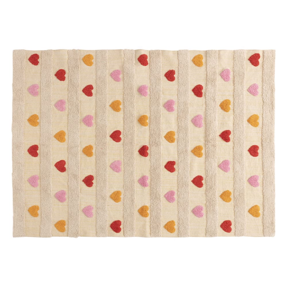 Tapis enfant coeurs avec relief coton multicolore 120x170 cm