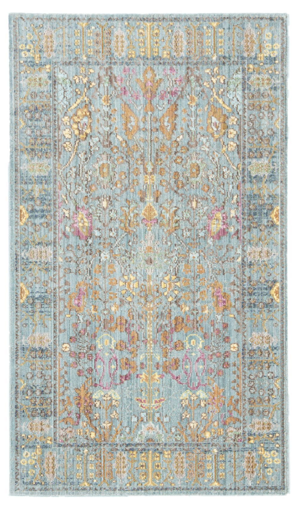 Tapis artisanat inspiré en polyester gris/bleu, 122 x 183 cm