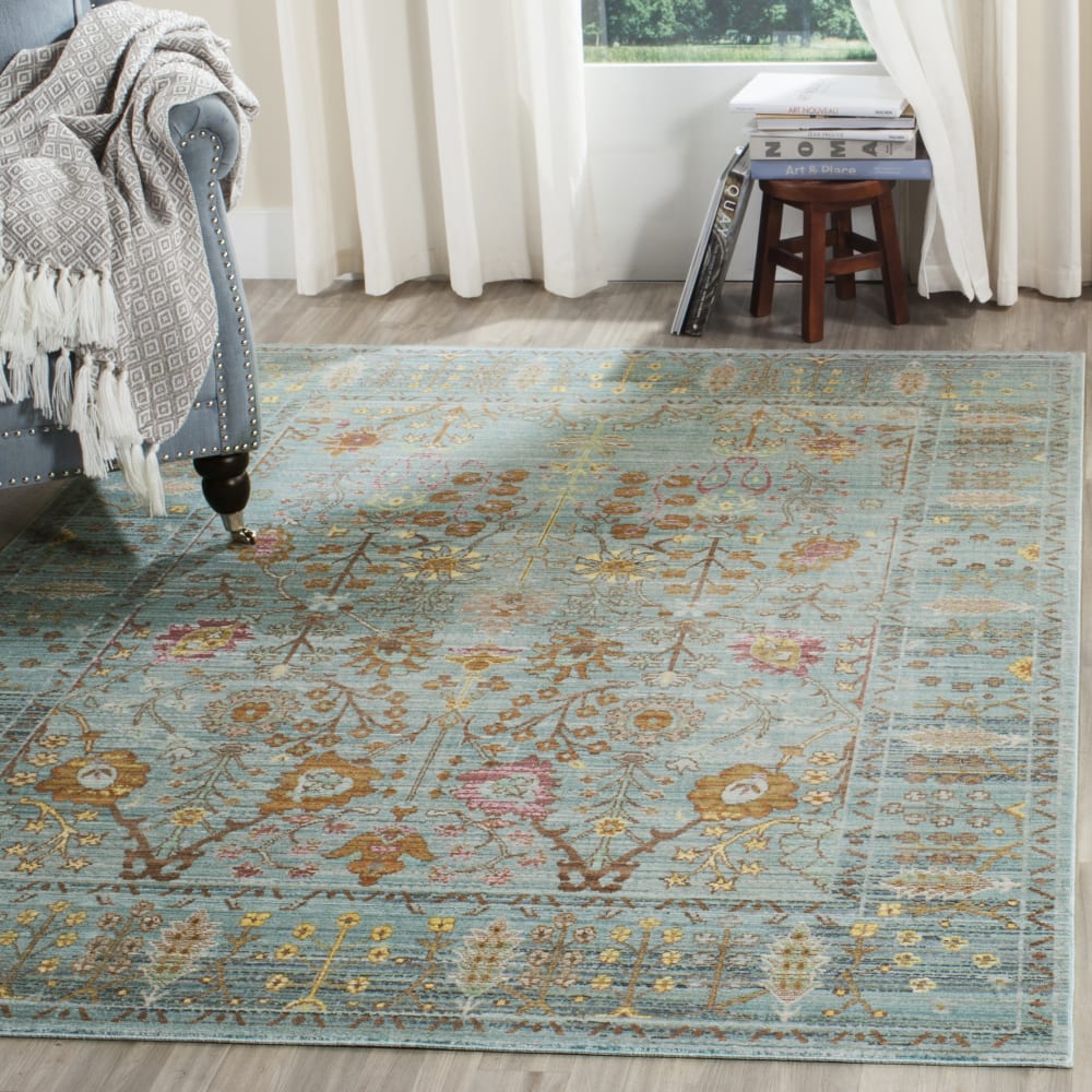 Tapis artisanat inspiré en polyester gris/bleu, 122 x 183 cm — vue 3