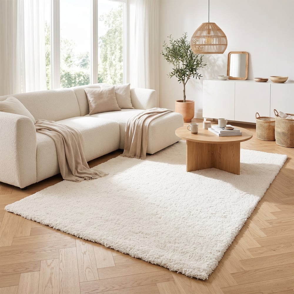 Tapis shaggy uni blanc 120x170 cm — vue 3